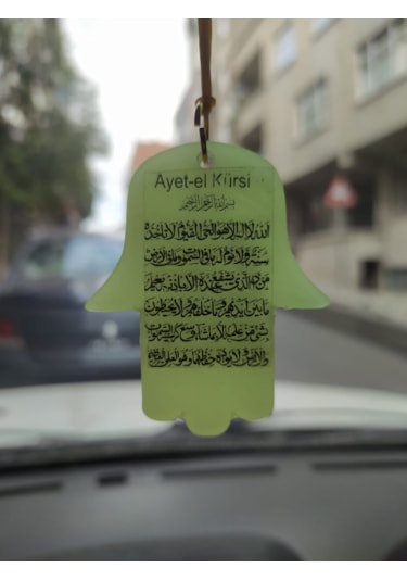 Ayetel Kürsi Fatma Ana Eli Karanlıkta Parlayan Fosforlu Dikiz Aynası Asma Süsü İslami Aksesuar Yeşil