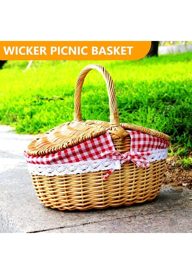 Xiaaokeji Kapaklı Ve Saplı Country Tarzı Hasır Piknik Sepeti Sepet Diğer