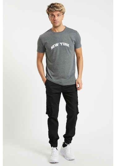 Slim Fit Körüklü Cep Paça Lastikli Esnek Kumaş Erkek Kargo Pantolon Siyah