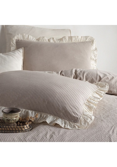 Macas Home Ruffle %100 Pamuklu Fırfırlı Ipliği Boyalı Ekru