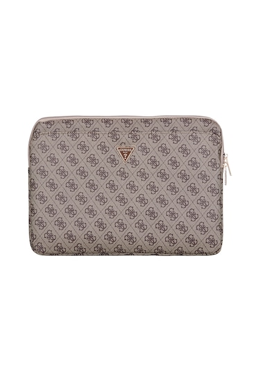 Guess Lisanslı 4g Desenli Üçgen Logolu 14 İnç Laptop Notebook Çantası Kahverengi