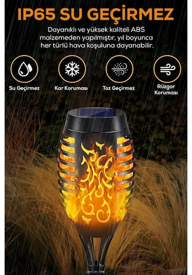 4 Adet Alev Efektli Meşale Solar Led Güneş Enerjili Bahçe Lambası Aydınlatması Armatür 50 Cm 1