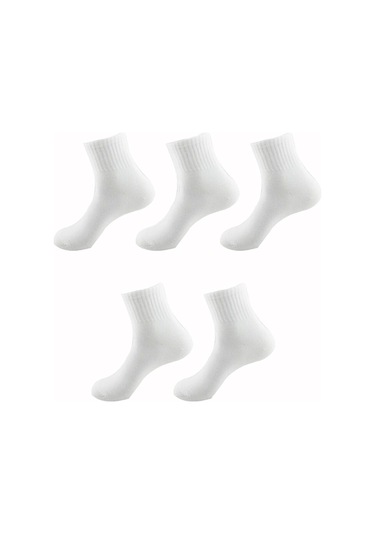 5li Kadın Erkek Kolej Çorap Renkli Pamuklu Yarım Konç Ekonomik Beyaz