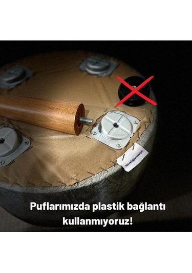 Asedia Miskin Naturel Teddy Kahve Ahşap Ayaklı Peluş Puf Makyaj Koltuğu Yuvarlak Tabure