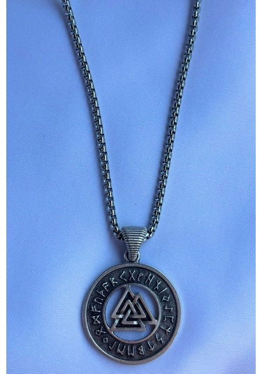 Viking Run El İşçiliği Paslanmaz Çelik Zincir Erkek Kolye Gümüş