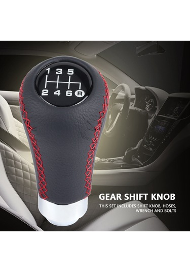 Vkemall Kırmızı Deri 6 Vitesli Universal Araba Vites Topu - 8-12mm Borular Ve Montaj Aletleri İçeren Set Kırmızı