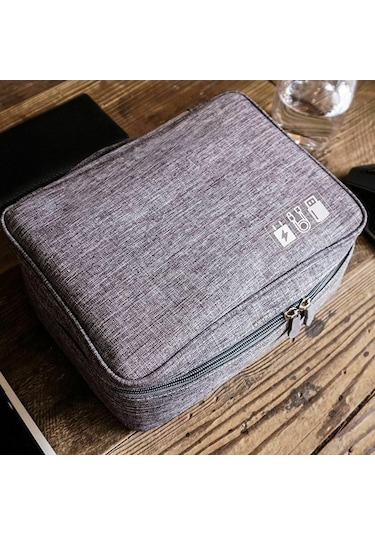 Aksesuar Kablo Çantası Powerbank Saklama Taşıma Organizer Çantası Gri