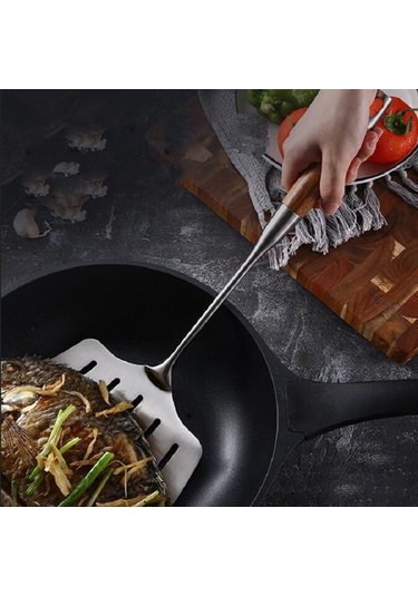 Sones Paslanmaz Çelik Kızarmış Balık Spatulası Creative Leak Kürek Kızarmış Biftek Düz Spatula, Stil: Gül Ağacı Sapı