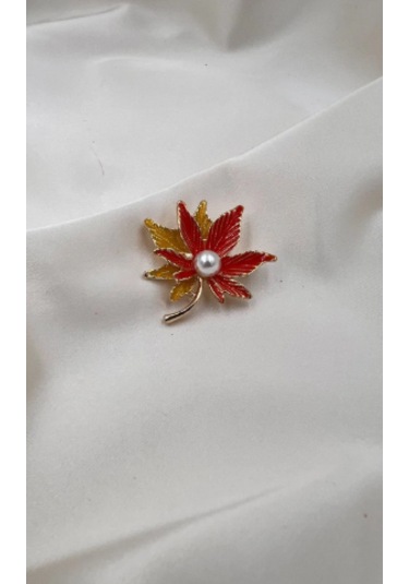 Bb Akağaç Yaprağı İncili Broş Altın - Kahverengi