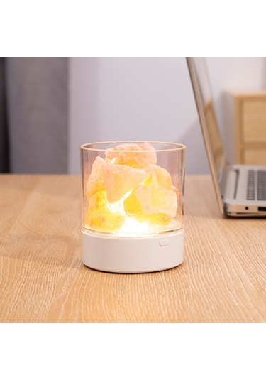 Qingmipy Doğal Himalaya Tuz Lambası - 7 Renkli Led Işık, Usb Şarjlı Hava Temizleyici Dekoratif Aydınlatma Beyaz