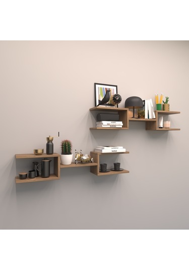 Rafkestir 2 Li Çift Mızrak Duvar Raf Seti Kafkas Meşe ( Mat )