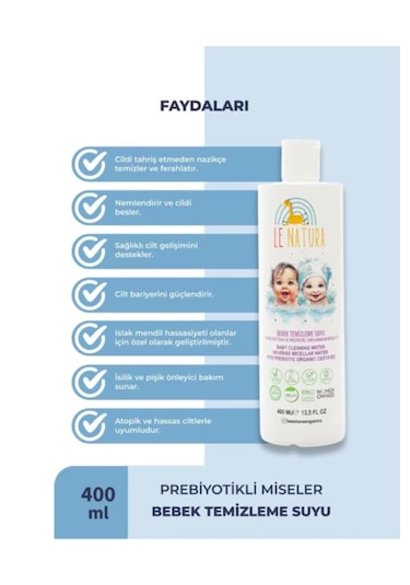 Le Natura Prebiyotikli Durulanmayan Bebek Miseler Su 2 X400 Ml