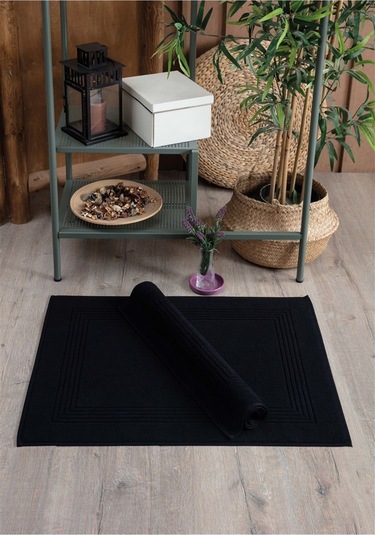 2'li Ayak Havlusu Seti-çerçeveli & %100 Pamuk Havlu Takımı Siyah