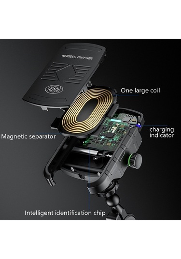 Sones M9 Motosiklet Kablosuz Şarj Cep Telefonu Braketi 15w Hızlı Şarj Cep Telefonu Navigasyon Braketi Siyah