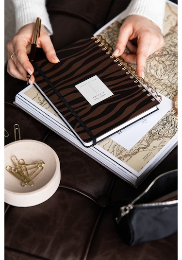 A5 Spiralli Süresiz Planlayıcı Ajanda Kahverengi Zebra Kahverengi Zebra