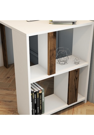 Variant Lima Çalışma Masası Ve Kitaplık Takımı - Beyaz / Ceviz Beyaz