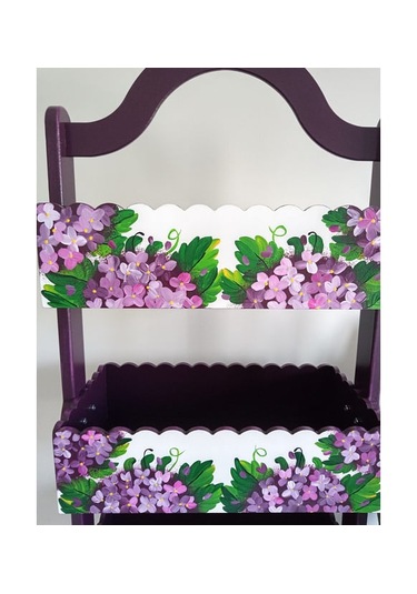 El Boyaması Ahşap Sebzelik Üç Raflı Karışık Renkler