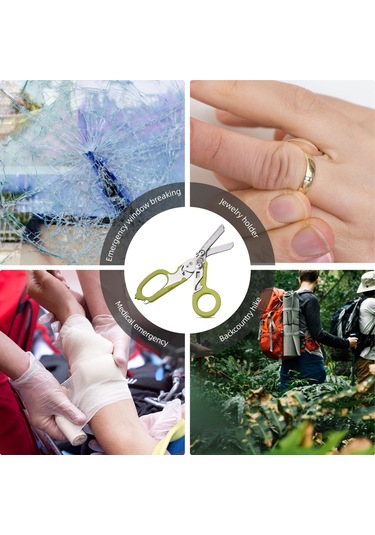 Hfambition Yeşil Çekirdekli Çok İşlevli Açık-kapalı Makas: Dış Mekan, Kamp İçin Çelik Gergi Kesici, Cam Kırıcı Ve Ölçü Çizgili Araç