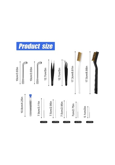 Xurunkeji 3d Yazıcı Nozul Temizleme Kiti, 20 Nozul Temizleme Pimi/iğnesi 2 Tel Fırça 2 L Şeklinde Anahtar 2 Cımbız