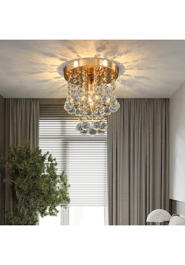 Akasya Gold Renk Kristal Taşlı Hol Ve Salon Avizesi Krom