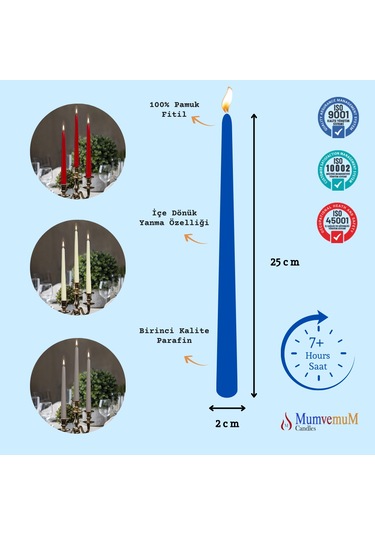 4 Lu Açık Mavi Şamdan Mum Açık Mavi