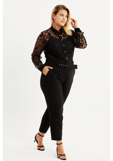 Cep Detaylı Kemerli Klasik Pantolon-1606 Siyah