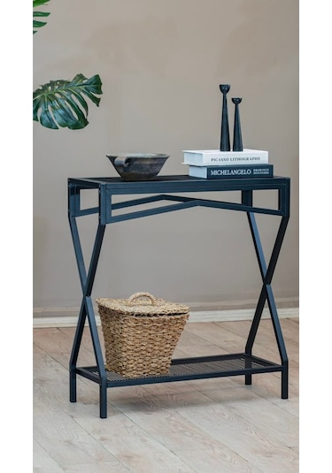 Uykula Modern Tasarım Siyah Metal Dresuar - Antre Ve Salon Konsolu 76 Cm
