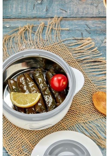 3149 Yemek Termosu - Sızdırmaz Kilitli Kapak Saklama Kabı Paslanmaz Çelik Sefertası 1000 Ml - Beyaz Beyaz