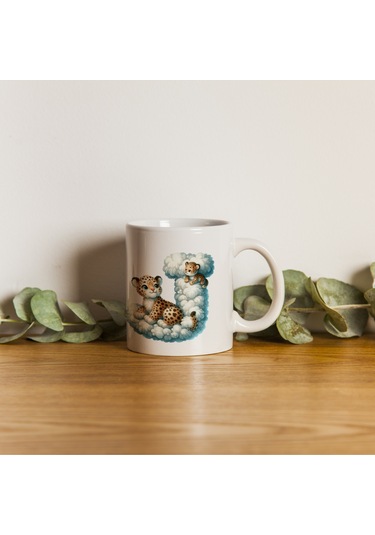 J Harfi Tasarım Bardak, Sevimli Hayvan Temalı Harf Bardağı Beyaz