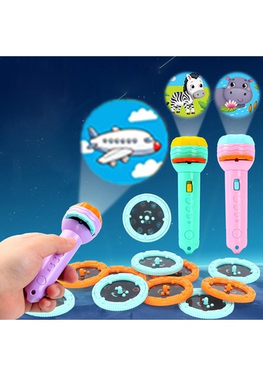 Yeni Ürün Çocuk El Feneri Oyuncak Projeksiyon El Feneri Erken Eğitim Haritası Dinozor Desen Hayvan Deseni 80'den Fazla Desen Siyah