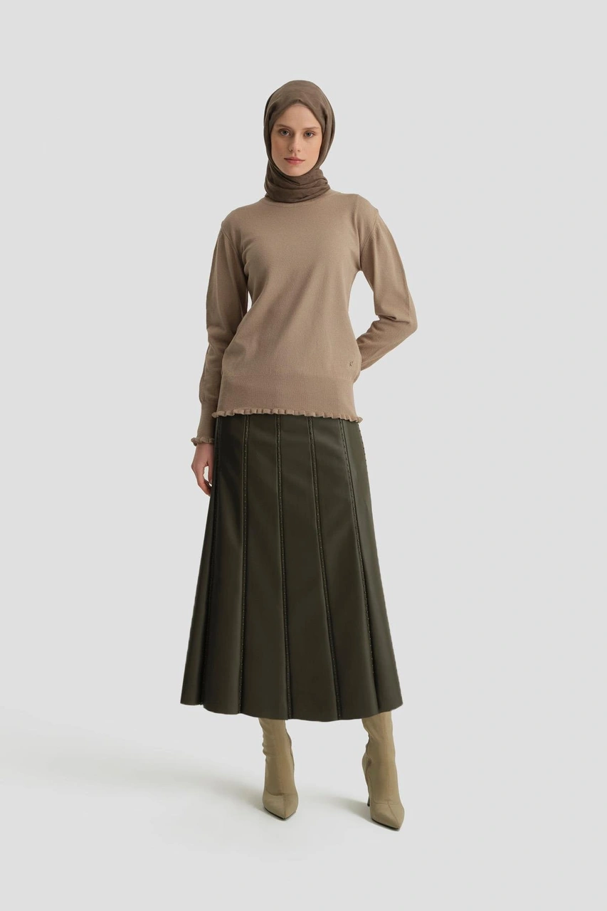 Armine Fırfır Detaylı Kazak 25kd7007 Vizon Vizon