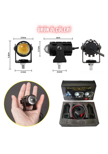 Motosiklet Scooter Mini Sis Farı Set Delici Işık Beyaz Sarı Metal