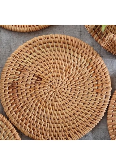 Novahub Isı Yalıtımı El Yapımı Rattan Mat Coaster Placemat Plaka Mutfak Fincan Aksesuarı 8cm Doğal Doğal