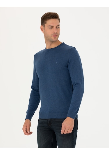 Pierre Cardin Erkek İndigo Melanj Triko Kazak 50270179-vr155 İndigo Melanj