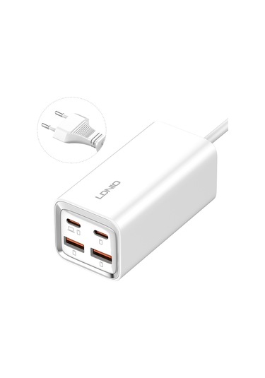 Ldnıo A4610c Pd65w Çift Usb-c / Tip-c + Çift Usb Hızlı Şarj Cihazı, Kablo Uzunluğu: 1.5m, Fiş Tipi: Ab Fiş ﾡﾤ Beyaz Beyaz