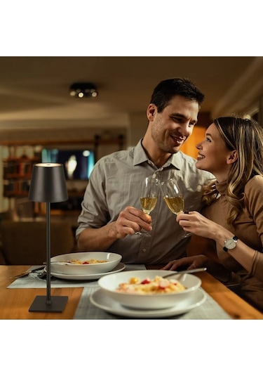 Şarjlı Masa Lambası Dimmerli Dekoratif Abajur Cata İstanbul Siyah Dokunmatik Yemek Masası Lambası