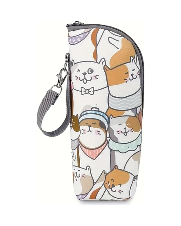 Elmpaly Yavru Kedi Desenli Termal Şişe Çantası Seyahat İçin Taşınabilir Isı Koruma