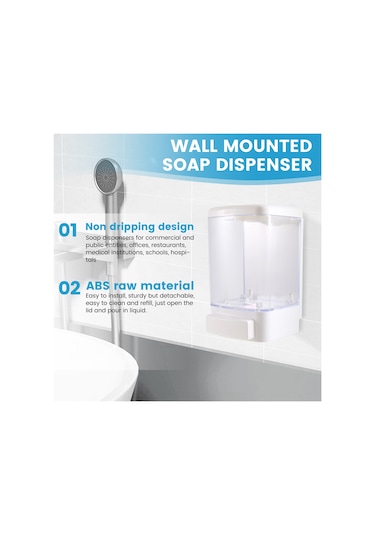 Xurunkeji 33,8 Oz/1000 Ml Duvara Monte Sabunluk Banyo Ticari Sabunluk Mutfak Restoran İçin Beyaz