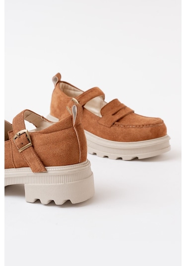 745-771 Taba Süet Kadın Günlük Yüksek Tabanlı Loafer Ayakkabı Taba