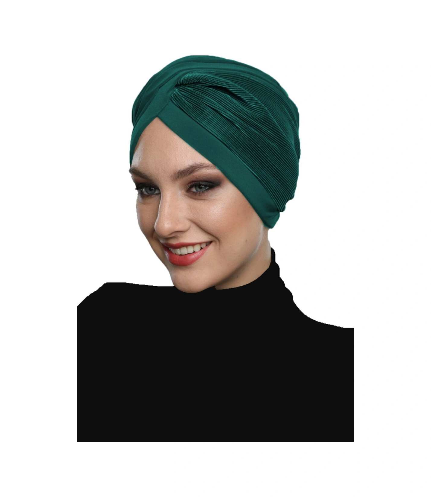Çapraz Plise Yeşil Hazır Türban Tesettür Havuz Bonesi Hürrem