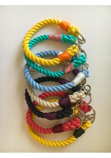 Köpek Kolye Tasma- Doğal Pamuk Halattan Siyah S 35-39 Cm Siyah