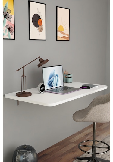 Katlanabilir Duvara Monte Masa - 50x90 Cm Ofis, Ev Çalışma Masası Beyaz
