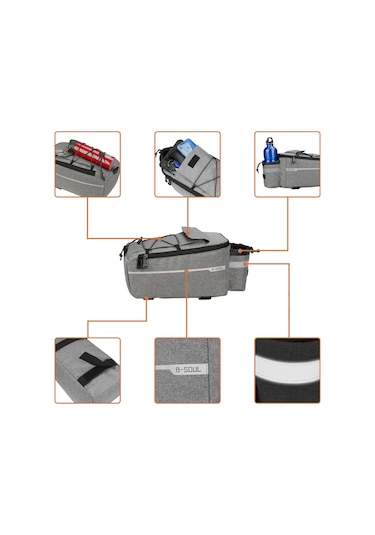 Youtek B-soul Siyah Bisiklet Arka Yük Çantası - Dağ Bisikleti İçin Dayanıklı Depolama, Elektrikli Katlanabilir Tasarım, 38 15.5 18cm Siyah