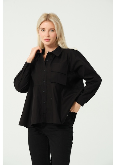 S'amore Clothing Cep Detay Polo Yaka Gömlek Siyah