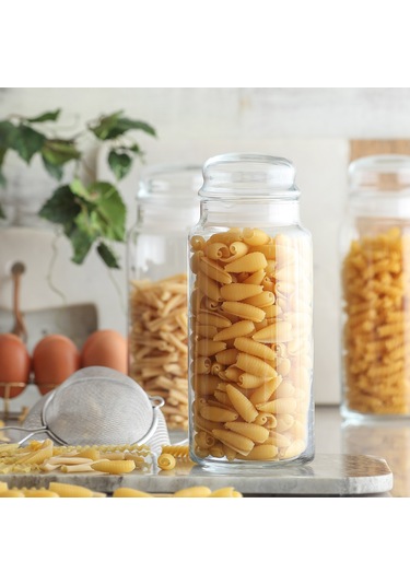 LAV Sera Cam Kavanoz 2'li Orta Boy 635 ml Beyaz Cam Kapaklı (Erzak Saklama Kavanozu )