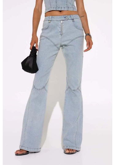 American Rag Cie Leon Jeans: Yüksek Bel, Boot Cut, %100 Pamuk, Moda Pantolon Açık Mavi