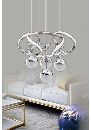 Zümrüt Model Salon Yatak Yemek Odası Mutfak Krom Kaplama Modern Led Avize 3 1 Krom Ledli Avize Krom