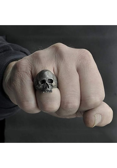 Sones C56213 2 Adet Punk Vintage Kafatası Yüzük Korku Kafatası Yüzük Erkek Hediyesi, Boyut: 12 Teneke Rengi