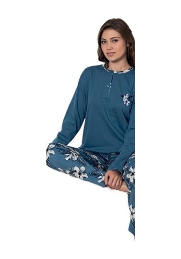 Mina Collection Kadın Pijama Takımı Uzun Kollu Yumuşak Dokulu E Mavi