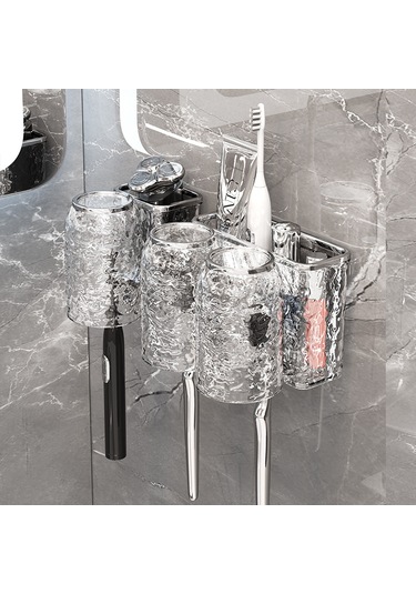 Reedark Banyo Diş Fırçası Ve Bardak Depolama Rafı - Sürekli Plastik, Süction Cup Montajlı, Boşluk Tasarrufu, Tek Bardak Şeffaf Dalga Deseni Diğer